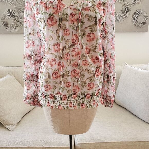 NEW! INC Floral Printed Peasant Blouse size Large - Picture 6 of 14